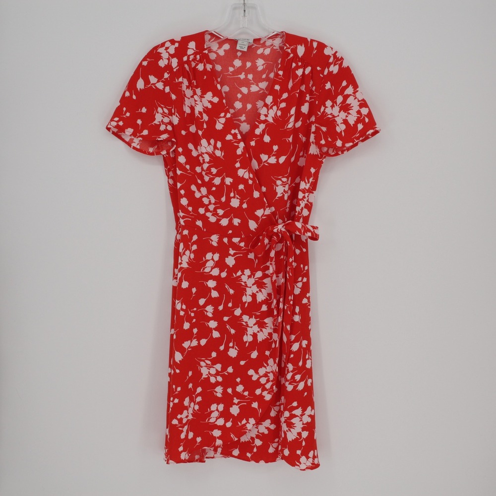 J.Crew Women's Red Floral Short Sleeve Wrap Mini Dress Size 00